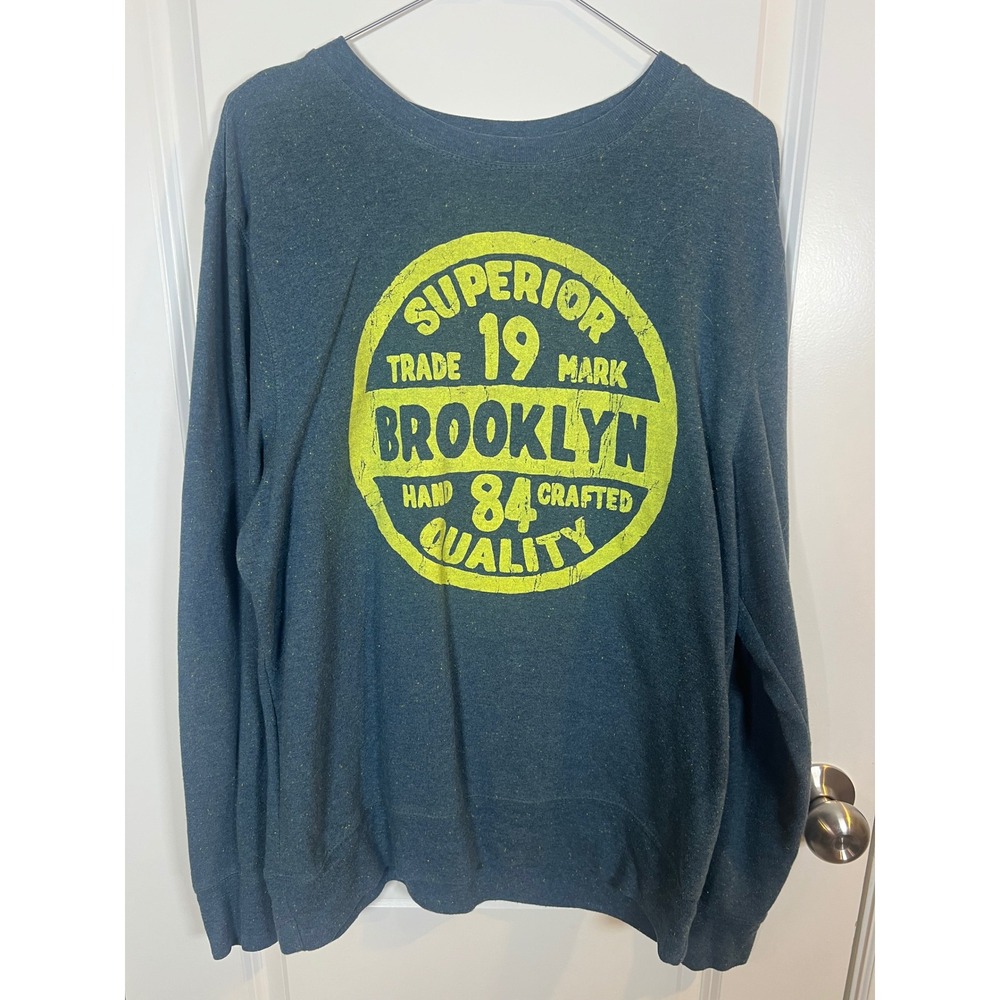 Mossimo Mens Sweatshirt Brooklyn Graphic Flecked Blue Size Large